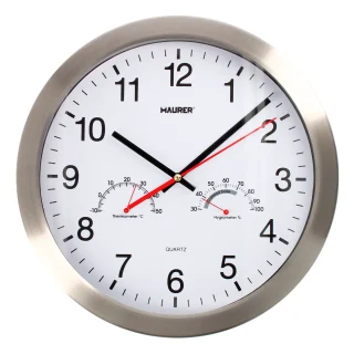 Reloj De Pared Ø 30 cm. Con Higrometro y Termometro. Frontal En Acero
